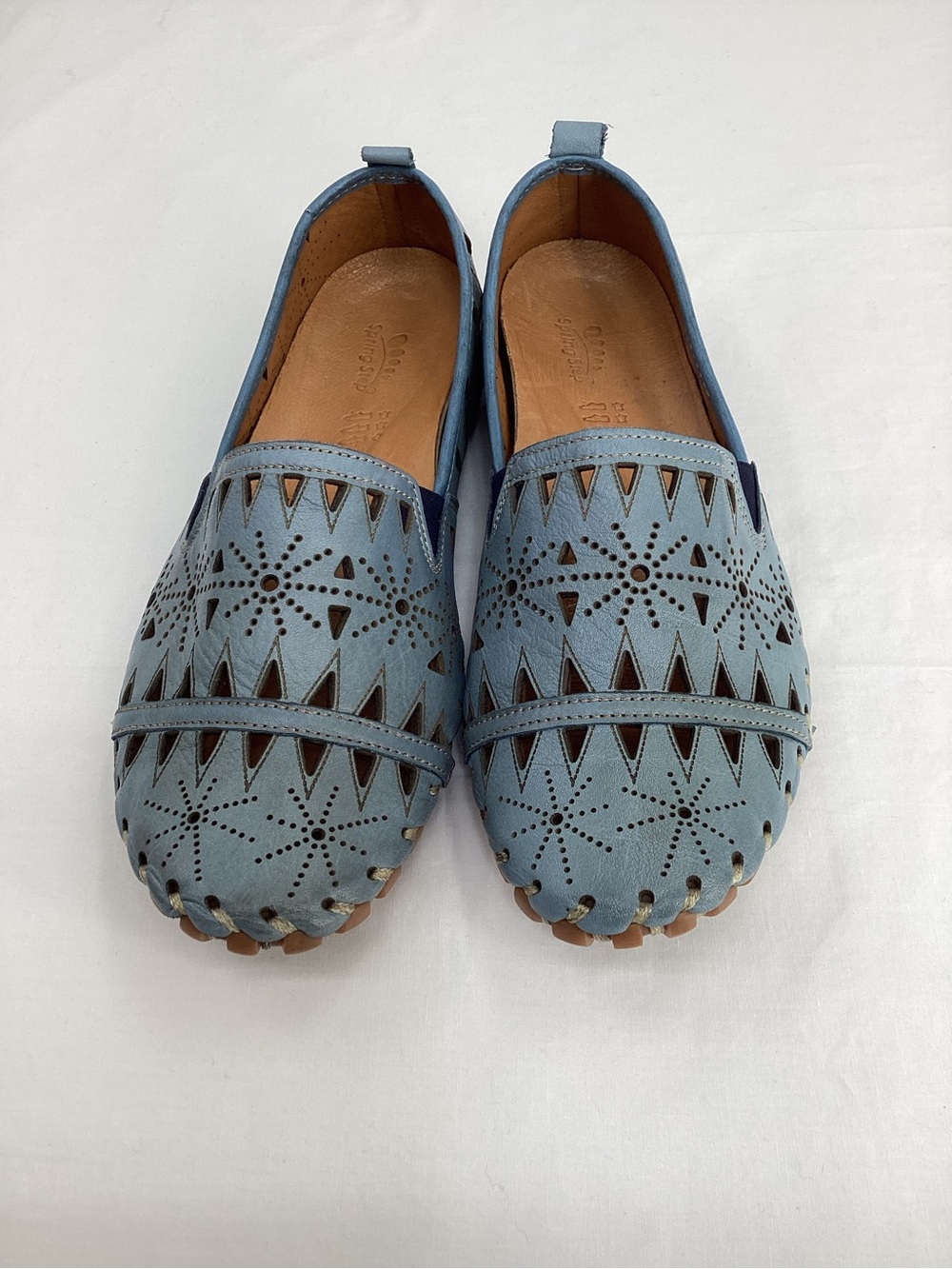 Spring Step Fusaro Light Blue Perforated Slip-On Loafers